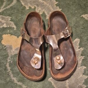 Birkenstock Metallic Bronze Thong Sandals